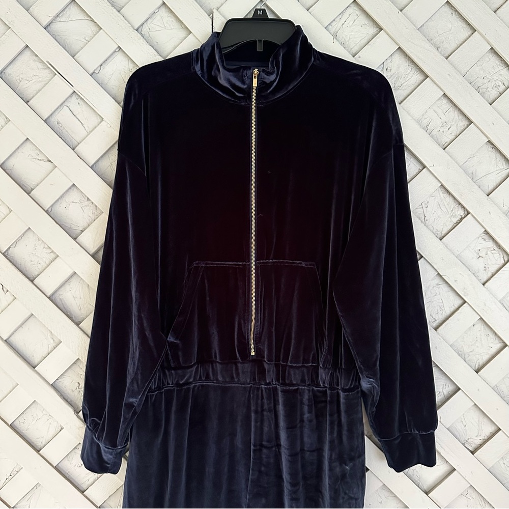 Fabletics Deep Navy Velour Zip Up Wide Leg Cozy Jumpsuit Sz 1X
